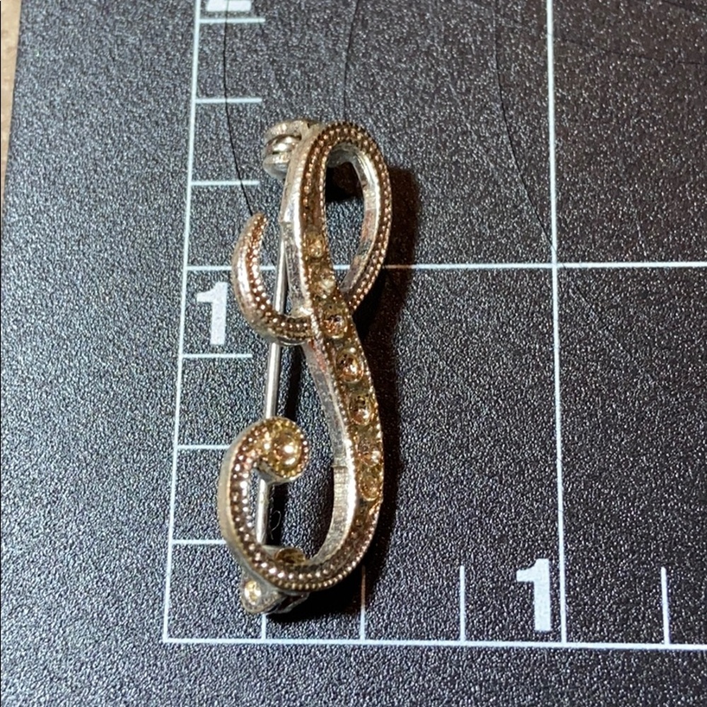 Vintage Silver Cursive “S” Monogram Rhinestone Pin - image 3